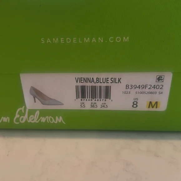 NIB Sam Edelman Hazel Pointed Toe Pump Vienna Blue Silk Size 8 - Picture 4 of 7